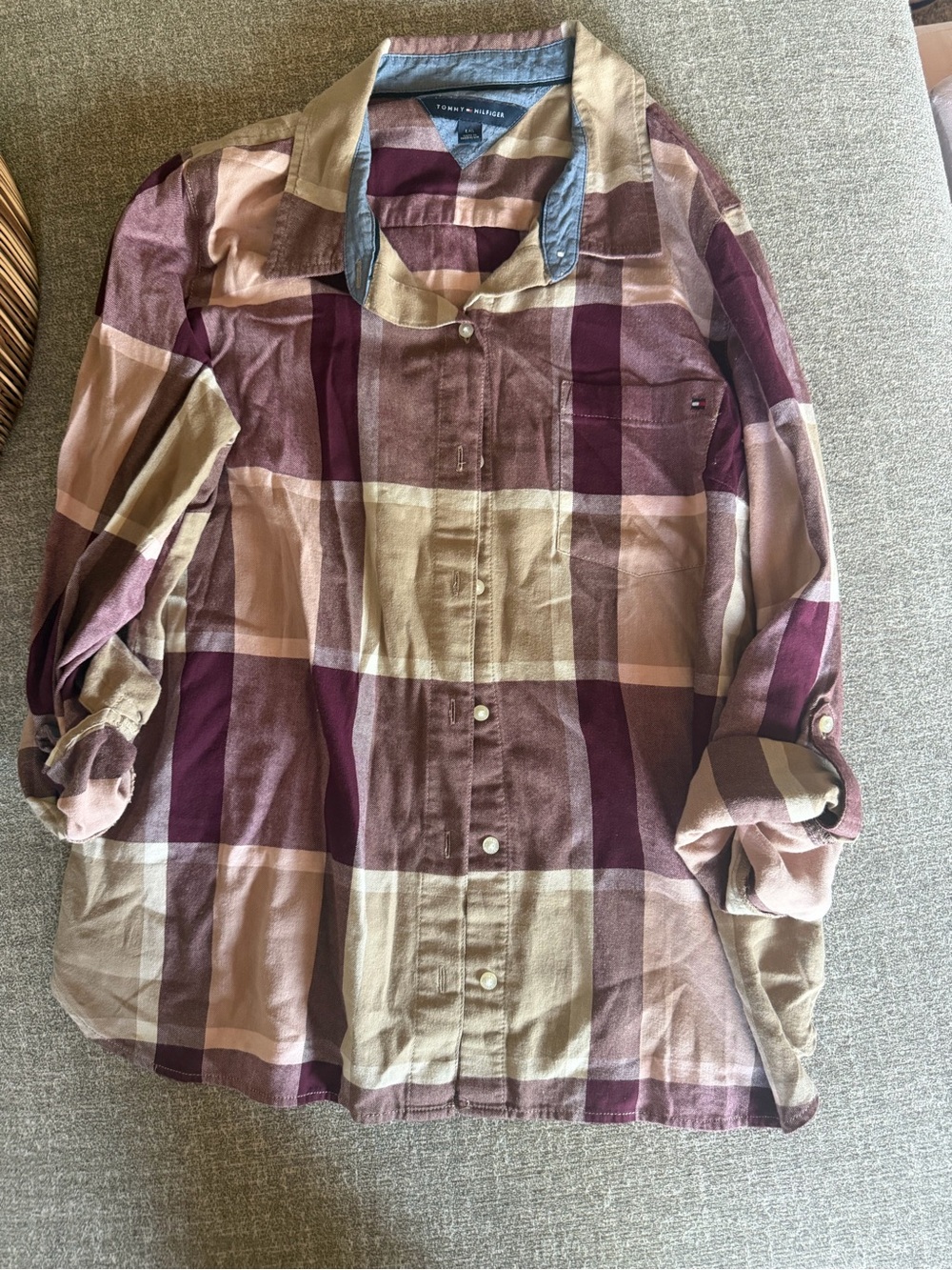Tommy Hilfiger Plaid Shirt in Burgundy, Beige & Navy